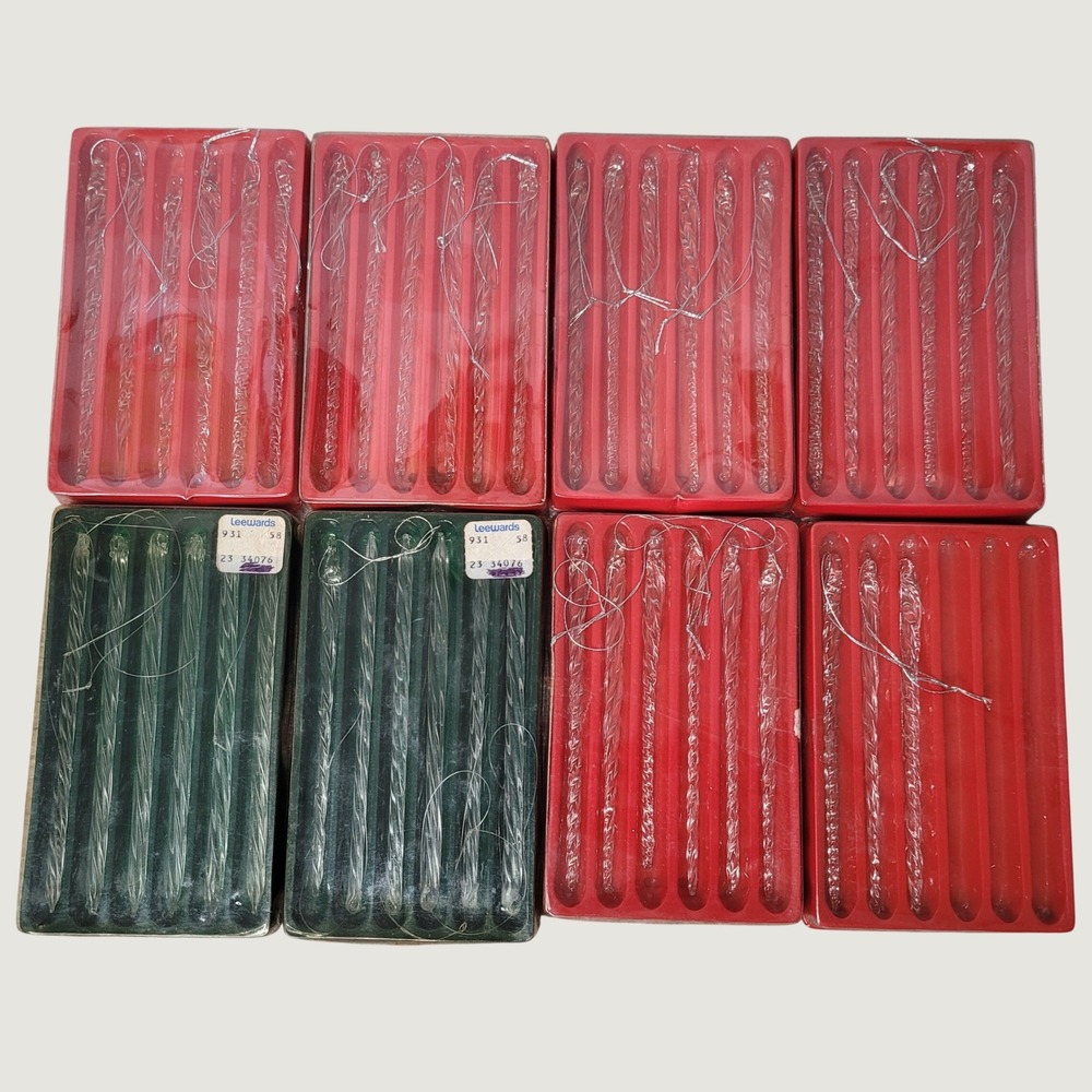 45 Vintage Glass Icicle Christmas Ornaments Bulk Lot 8 Boxes Twisted Clear